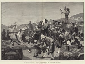 De Britse bezetting van Cyprus, landingsplaats aan de westkust, nabij Baffo